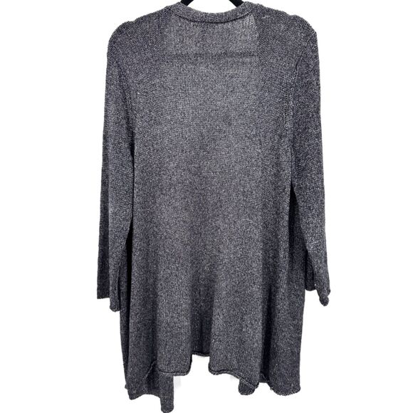 EILEEN FISHER Black Silver Metallic Linen Long Open Cardigan Size L Large - Picture 6 of 8